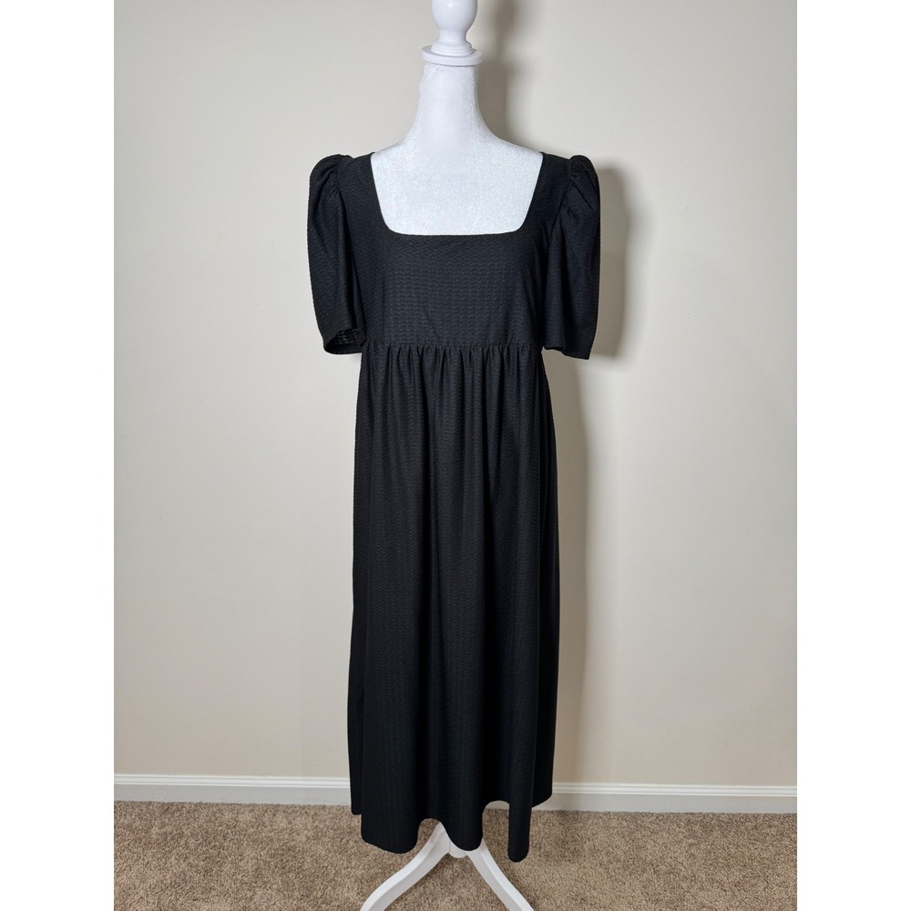ASOS DESIGN Black Puff Sleeve Square Neck Midi Dress US 12